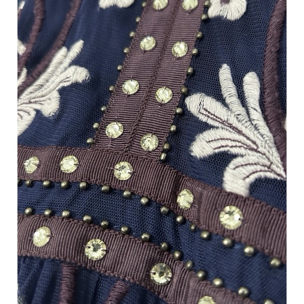 Anthropologie Moulinette Soeurs Alicante Embroidered Tulle Navy Midi Dress Sz 6 - Picture 8 of 16